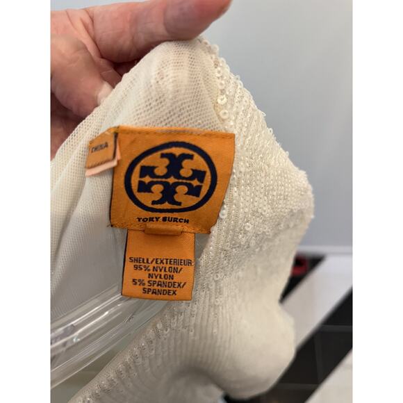 Tory Burch Small Sequin Dress Sheath Ivory Holiday Party Preppy Coquette Fairy - Picture 6 of 6